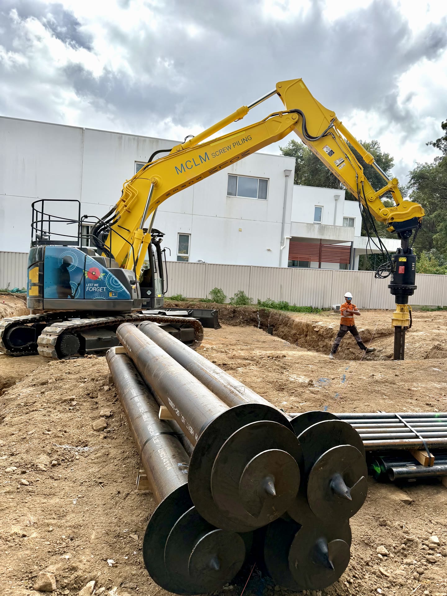 Multiple Multiturn screw pile shaft configurations prepared on site