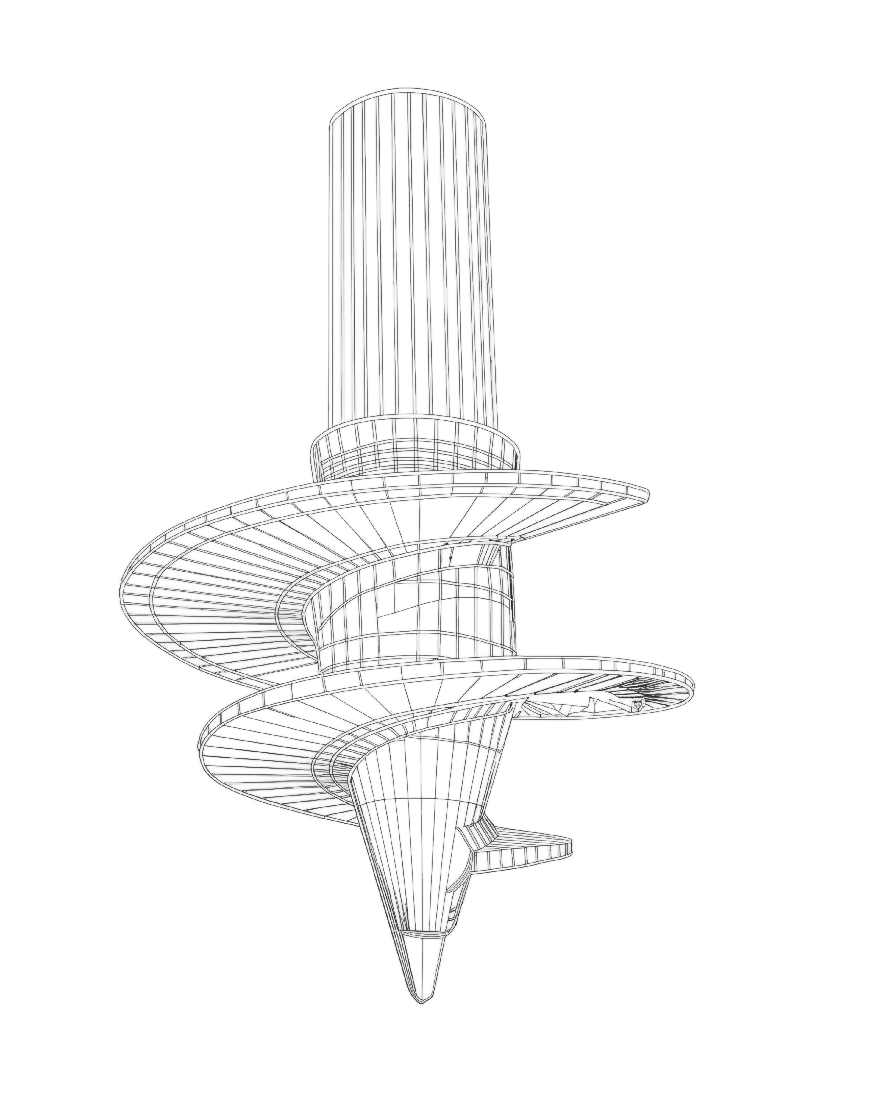 Wireframe rendering of a Multiturn screw pile and cutting tip